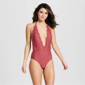 Xhilaration Lace Detail Halter Swimsuit in Rose